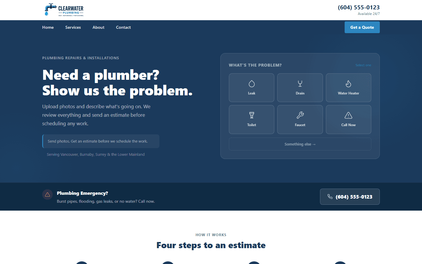Clearwater Plumbing website screenshot