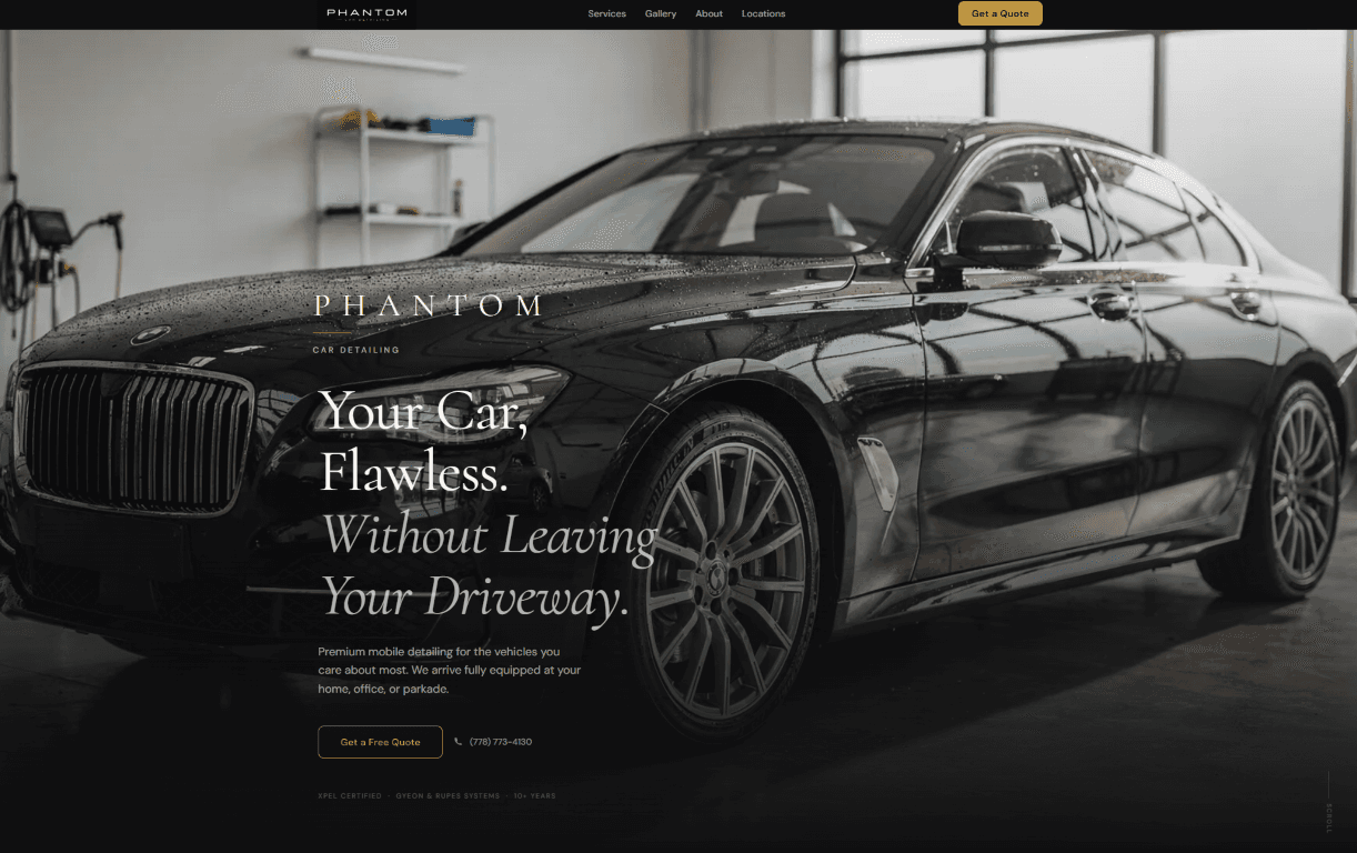 Phantom Car Detailing website screenshot