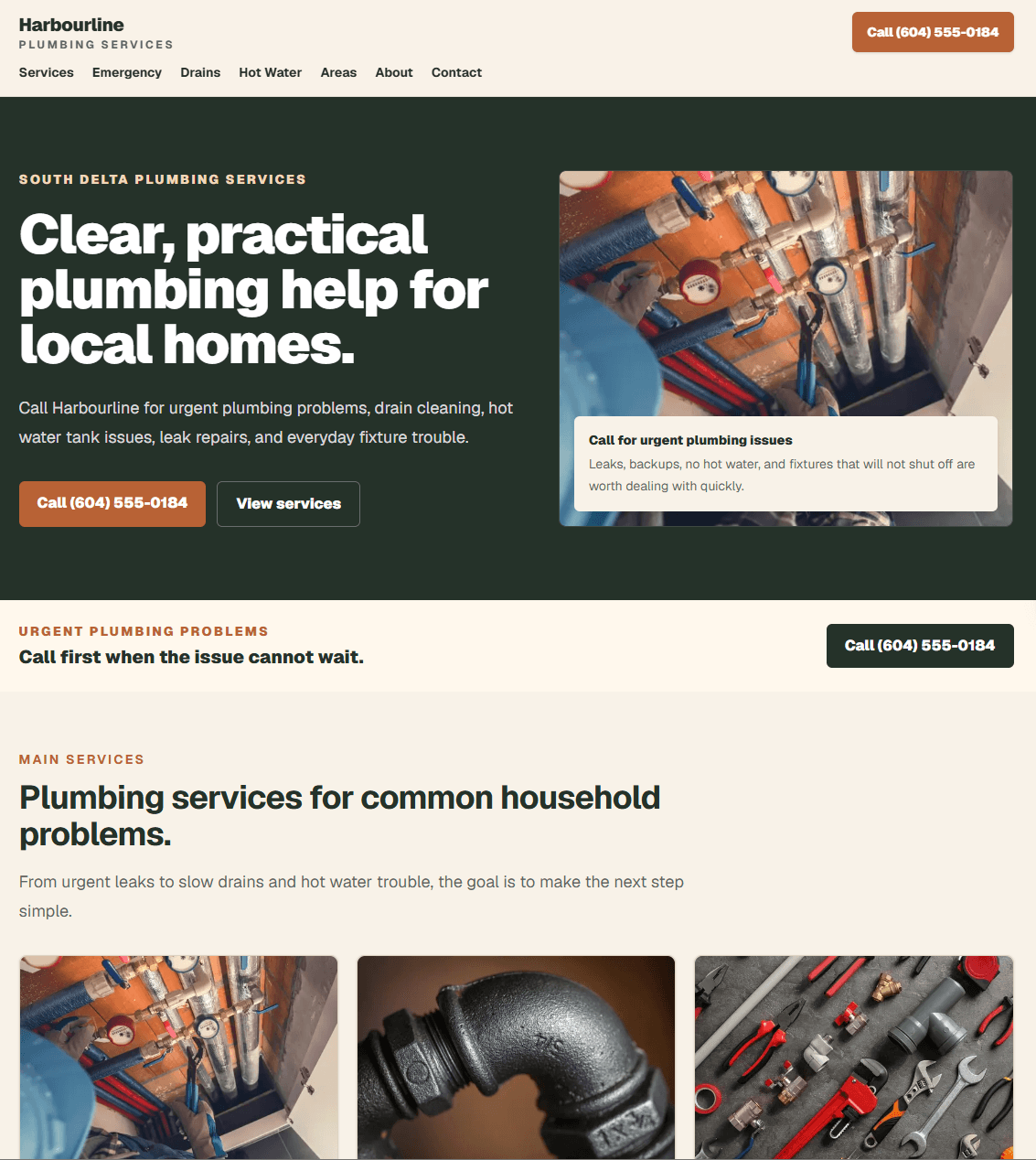 Harbourline Plumbing Services website screenshot